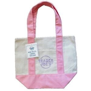 Trader Joe's 2026 Mini Canvas Pastel Reusable Tote Bag Pink Easter Basket Bag